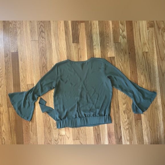Size small LOFT outlet army green faux wrap blouse. Bell sleeves. - Picture 7 of 9